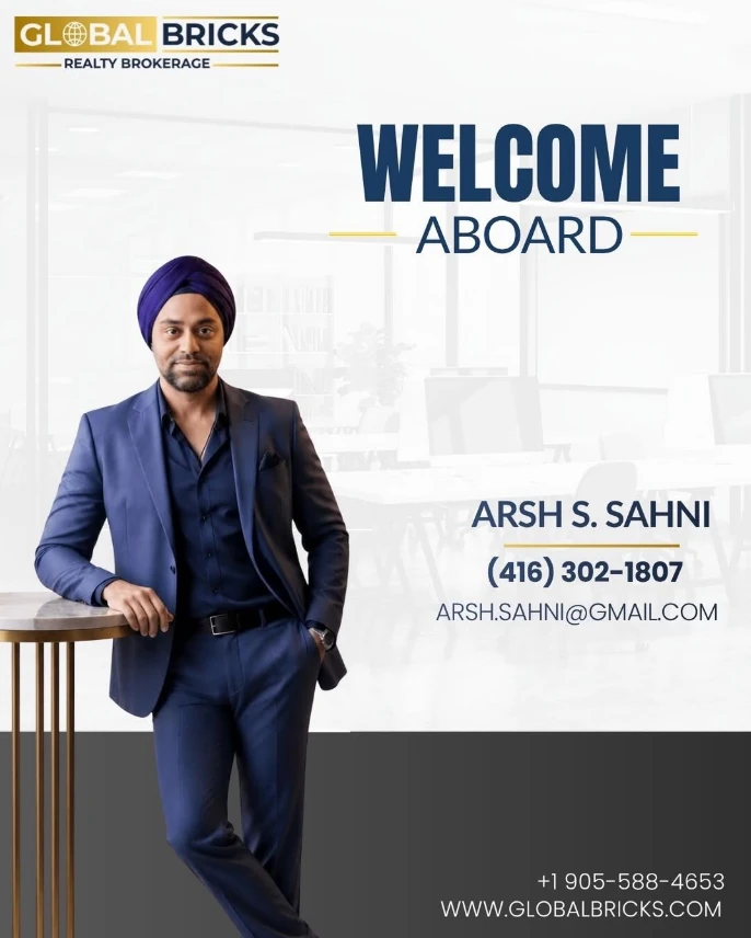 New-agent welcome post — “Welcome Aboard” with a portrait of Arsh S. Sahni and his contact details