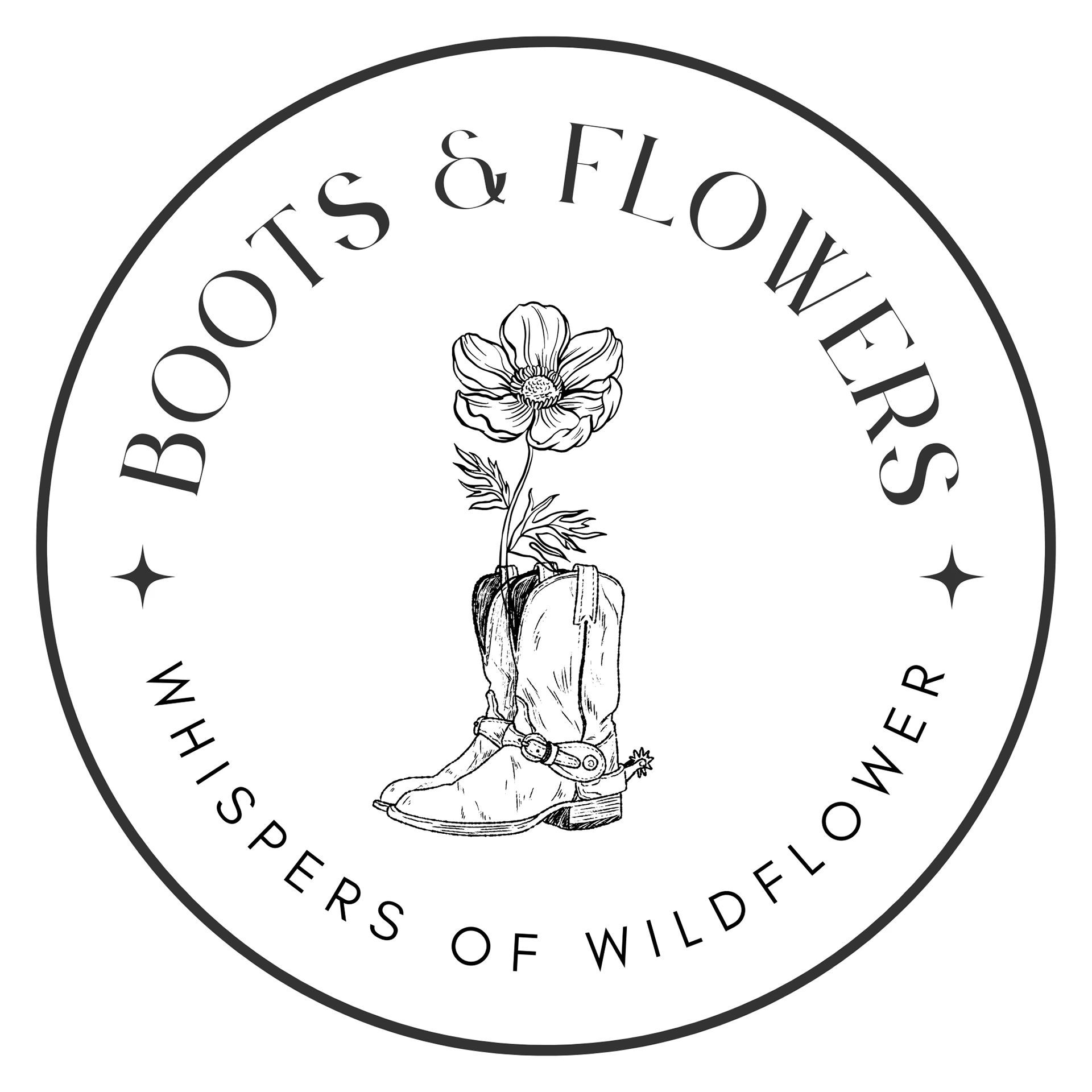 Boots & Flowers — Whispers of Wildflower circular logo