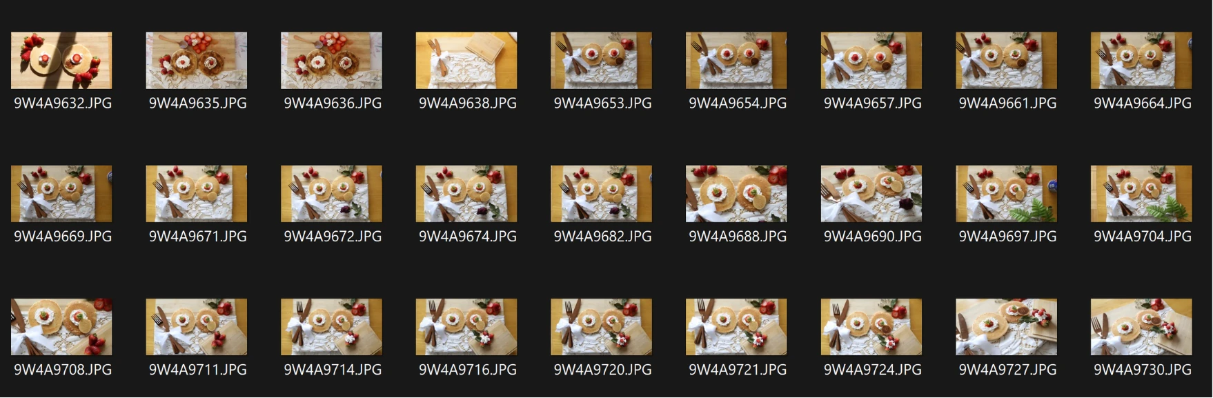 Contact sheet of raw photography from the campaign shoot