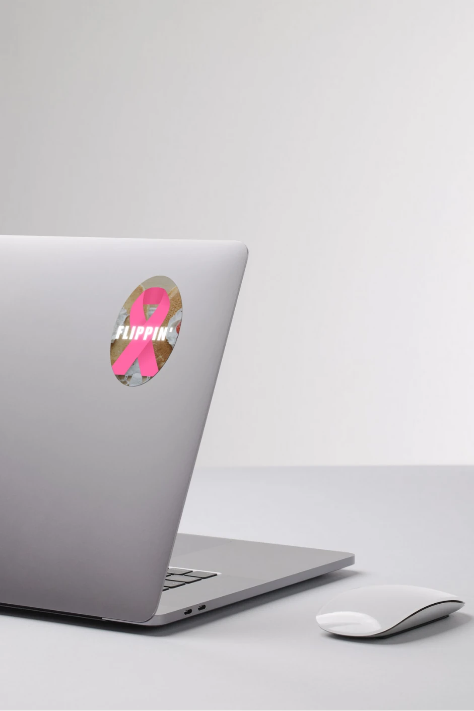 Laptop with the campaign ribbon sticker