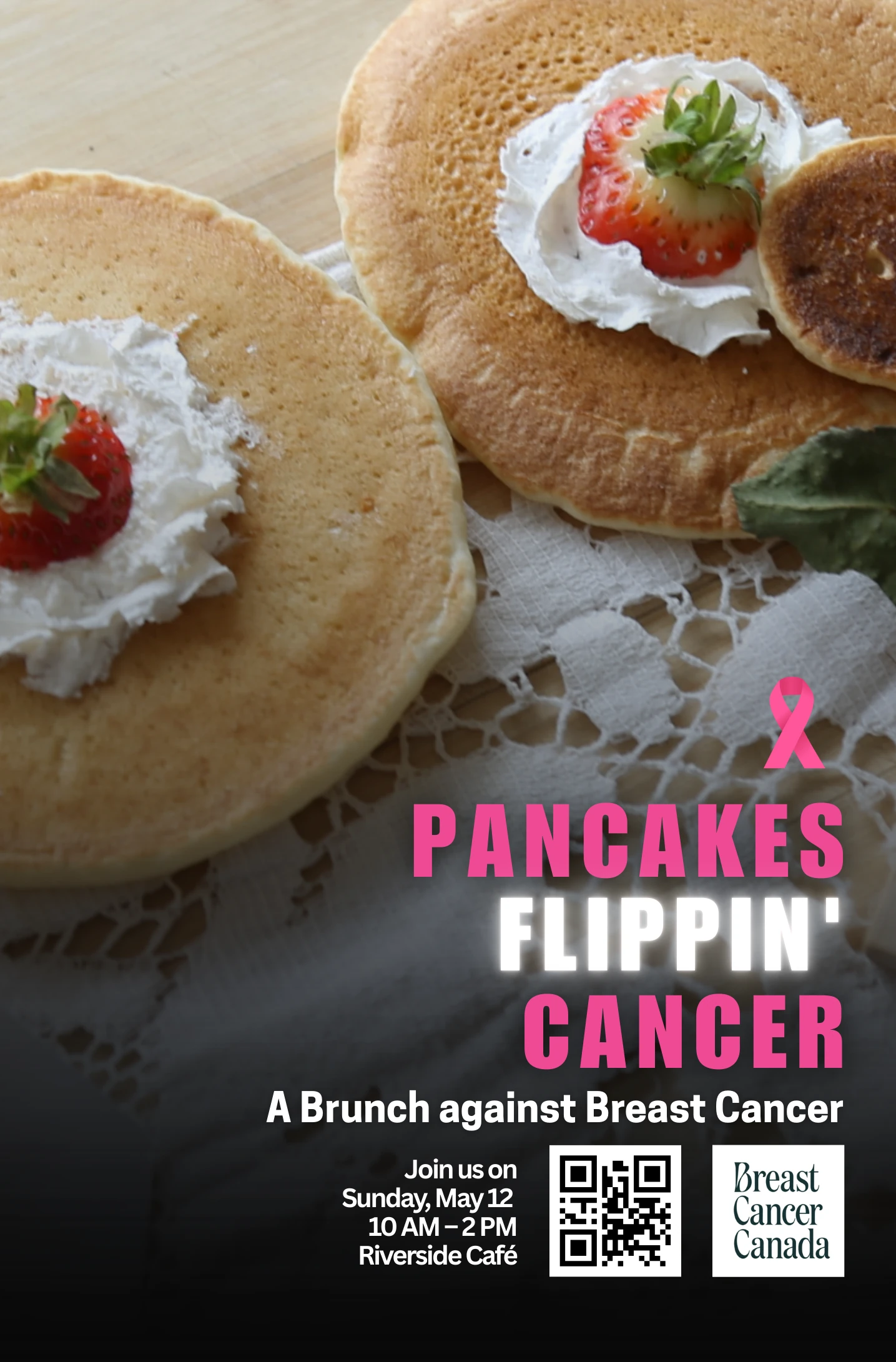 Pancakes Flippin' Cancer table card with QR code